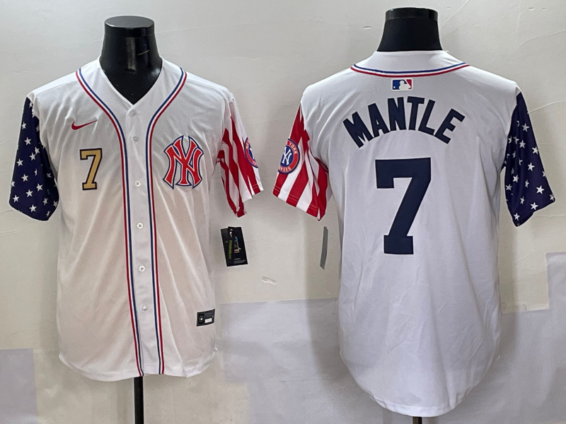 Men 2025  MLB New York Yankees #7 Mantle white jersey style 23->new york yankees->MLB Jersey